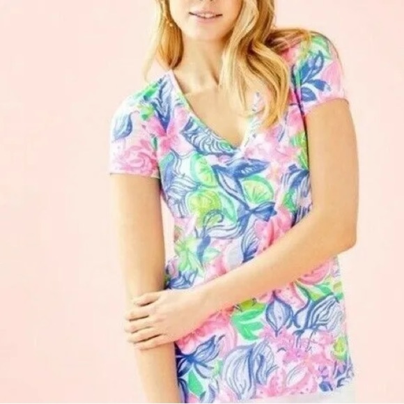 NWT Lilly Pulitzer Etta Top T-shirt Havana Cocktail 001504 Pink Green Blue New - Picture 2 of 9